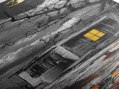 Haunted Cabin, Yellow Light, Full Moon, Framed Canvas Print, Halloween Wall Art, Gothic Decor, Spooky Home Accent, Fall Vibes