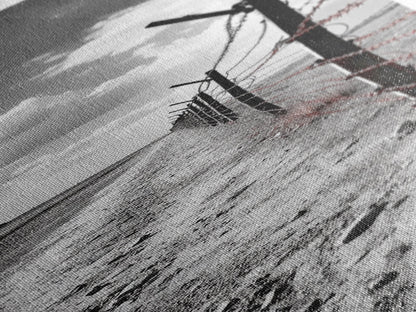 Red Barbed Wire, Desert Fence, Dystopian Path, Framed Canvas Print, Western Rustic Decor, Grunge Wall Art, Monochrome Landscape Style