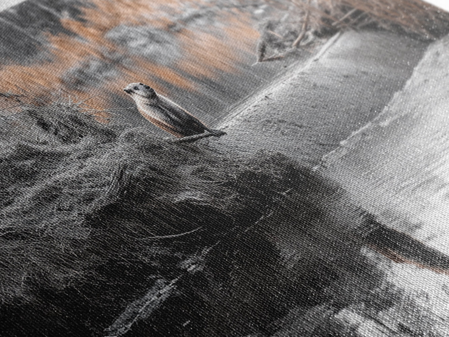 River Otter View, Wildlife Scene, Autumn Nature, Moody Landscape, Framed Canvas Print, Cabin Decor, Animal Wall Art, Woodland Aesthetic