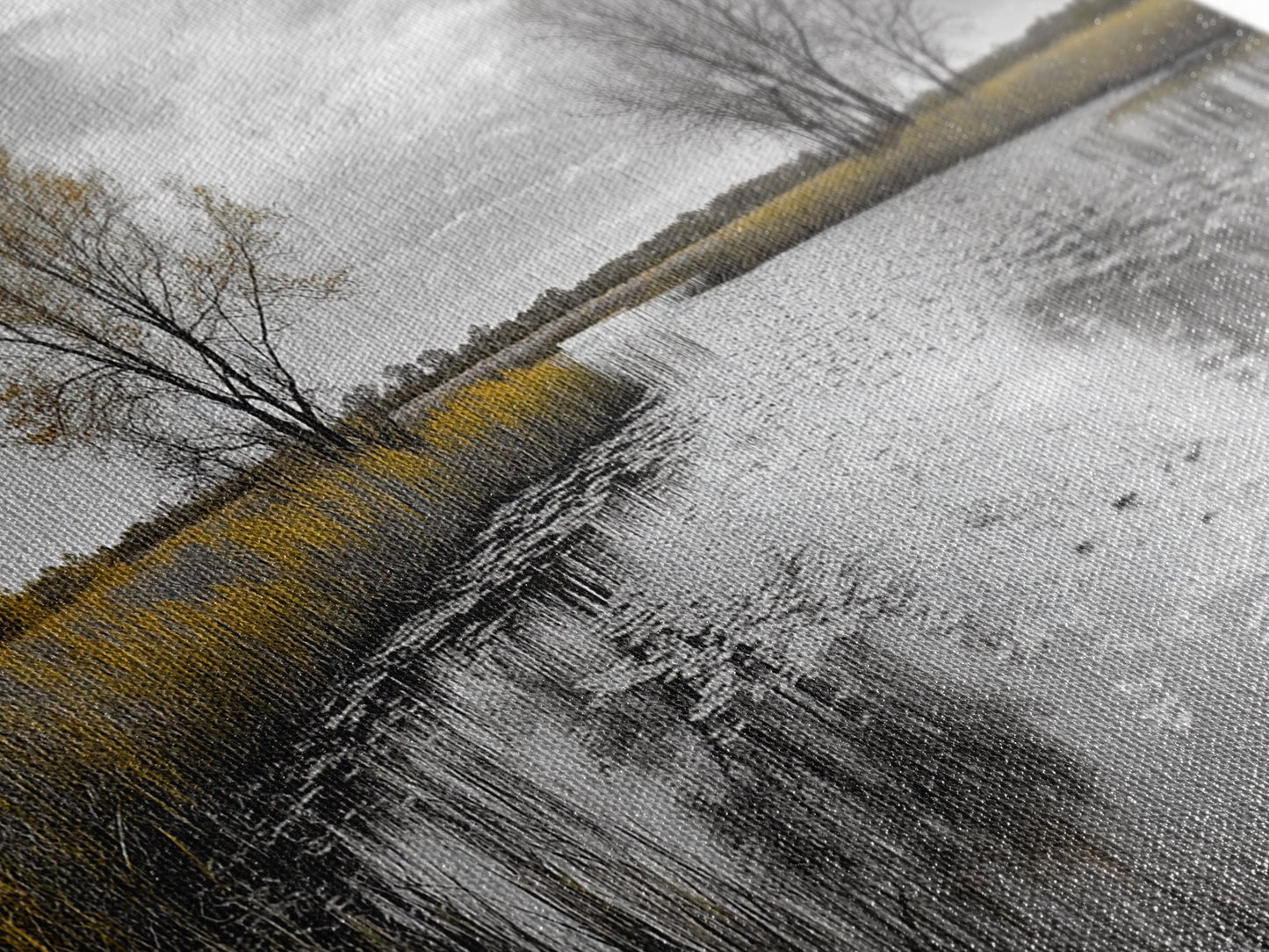 Lily Pond Trees, Serene Reflection, Autumn Landscape, Calm Water Scene, Framed Canvas Print, Nature Wall Art, Fall Living Room Decor