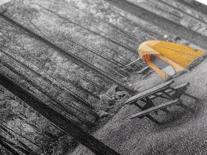 Yellow Tent, Forest Camping, Wilderness Escape, Outdoor Living, Framed Canvas Print, Fall Bedroom Art, Minimalist Nature, Hiking Vibes