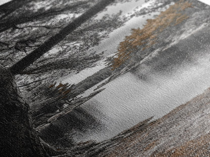 Autumn Forest Lake, Nature Photography, Scenic Landscape, Canvas Print, Rustic Cabin Decor, Neutral Tones, Bedroom Wall Art, Outdoor Art