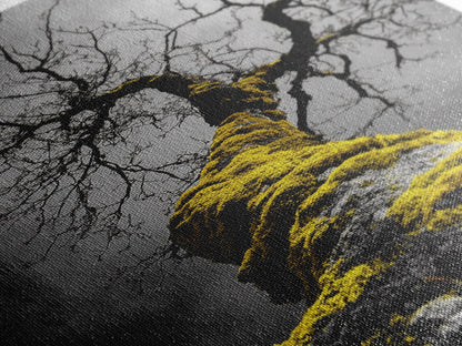 Moss Covered Tree, Dramatic Nature Scene, Autumn Forest Decor, Moody Woodland Art, Framed Canvas Print, Rustic Living Room Wall Art