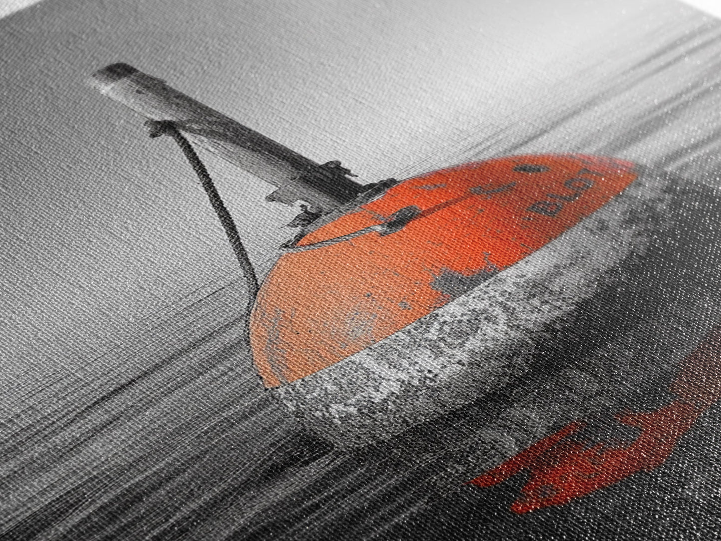 Meeresboje, rote Markierung, maritimer Minimalismus, Leinwanddruck, Küsten-Badezimmerkunst, nautische Wanddekoration, maritime Industrieästhetik