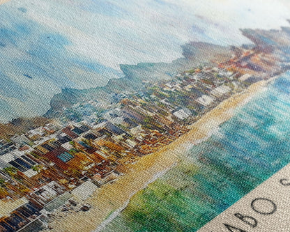 Cabo San Lucas, Mexico Watercolor Print, Vacation Gift, Mexico Wall Art, Beach Painting, Beach Decor, Large Wall Art, Wood Frame Art