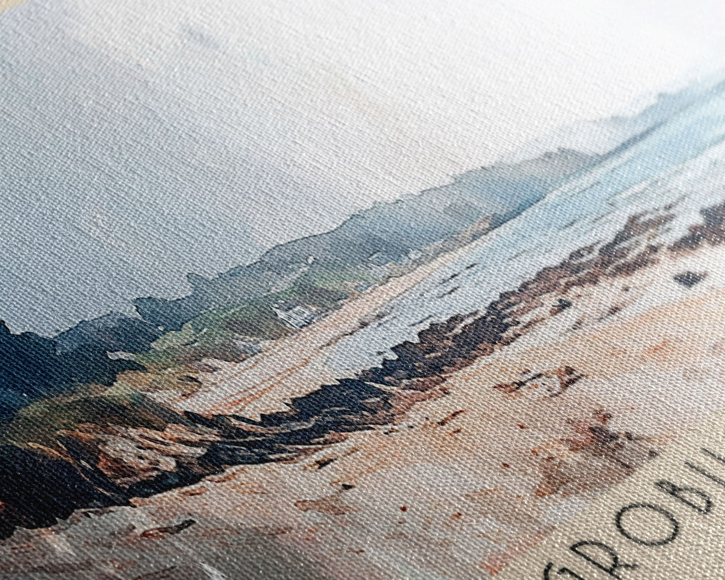 Grobust beach, Scotland Watercolor Print, Vacation Gift, Scotland Wall Art, Beach Painting, Beach Decor, Large Wall Art, Wood Frame Art