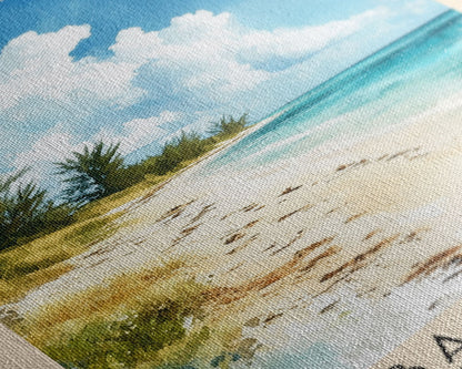 Cabbage Beach, Paradise Island, Bahamas Watercolor Beach Print, Vacation Gift, Paradise Island, Bahamas Wall Art, Framed Canvas Print, Framed Beach Painting