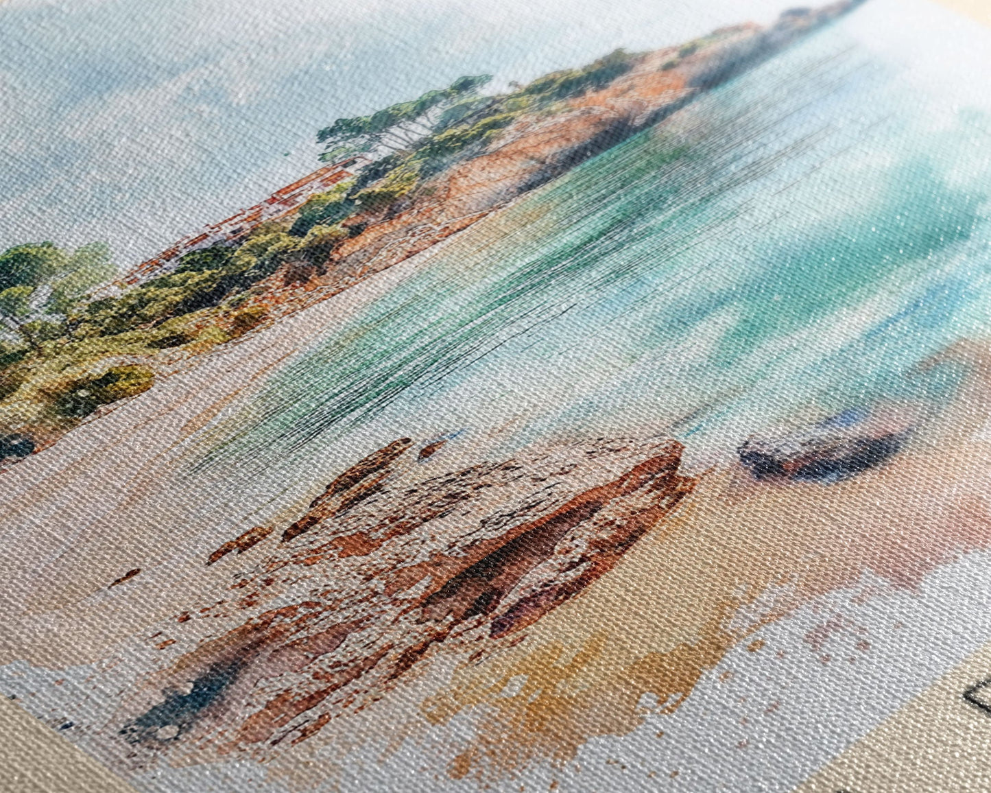 Cala Pregonda, Spain Watercolor Print, Vacation Gift, Spain Wall Art, Beach Painting, Beach Decor, Large Wall Art, Wood Frame Art