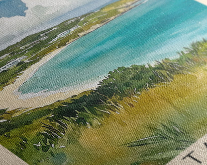 Captain's Bay, Anguila Watercolor Print, Vacation Gift, Anguila Wall Art, Beach Painting, Beach Decor, Large Wall Art, Wood Frame Art