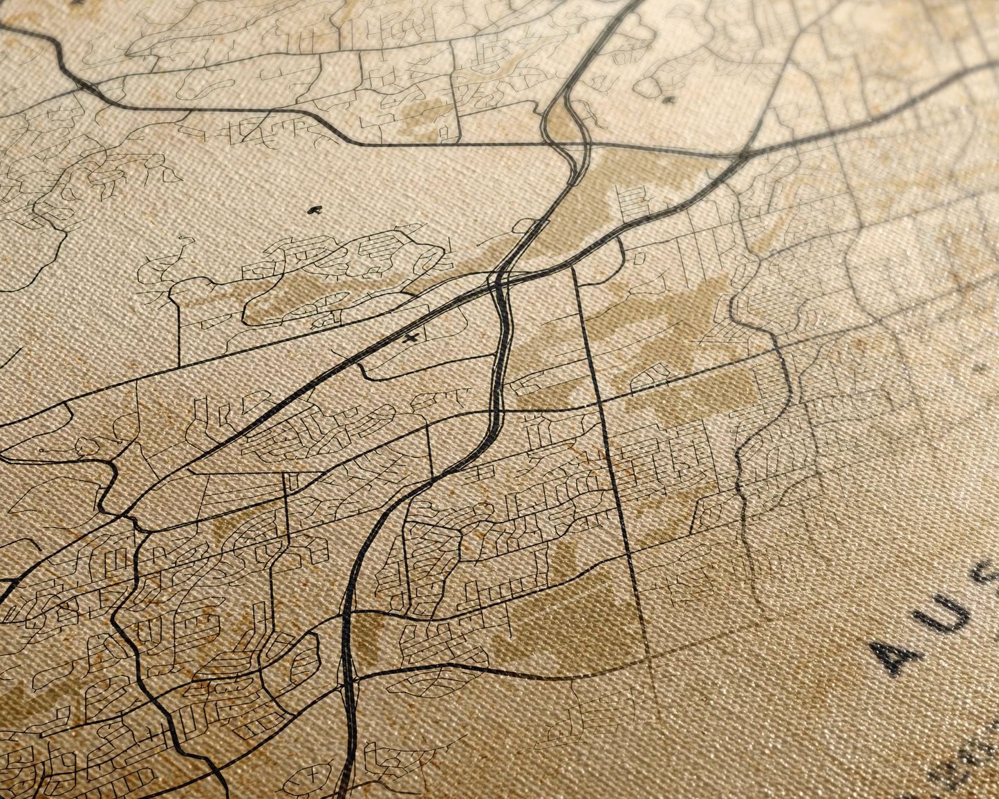 Austin Map Print Canvas or Poster, Texas Map Art, Texas Map Print, Vintage Austin Texas Map Framed Art, Retro / Distressed Office Art