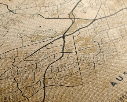 Austin Map Print Canvas or Poster, Texas Map Art, Texas Map Print, Vintage Austin Texas Map Framed Art, Retro / Distressed Office Art