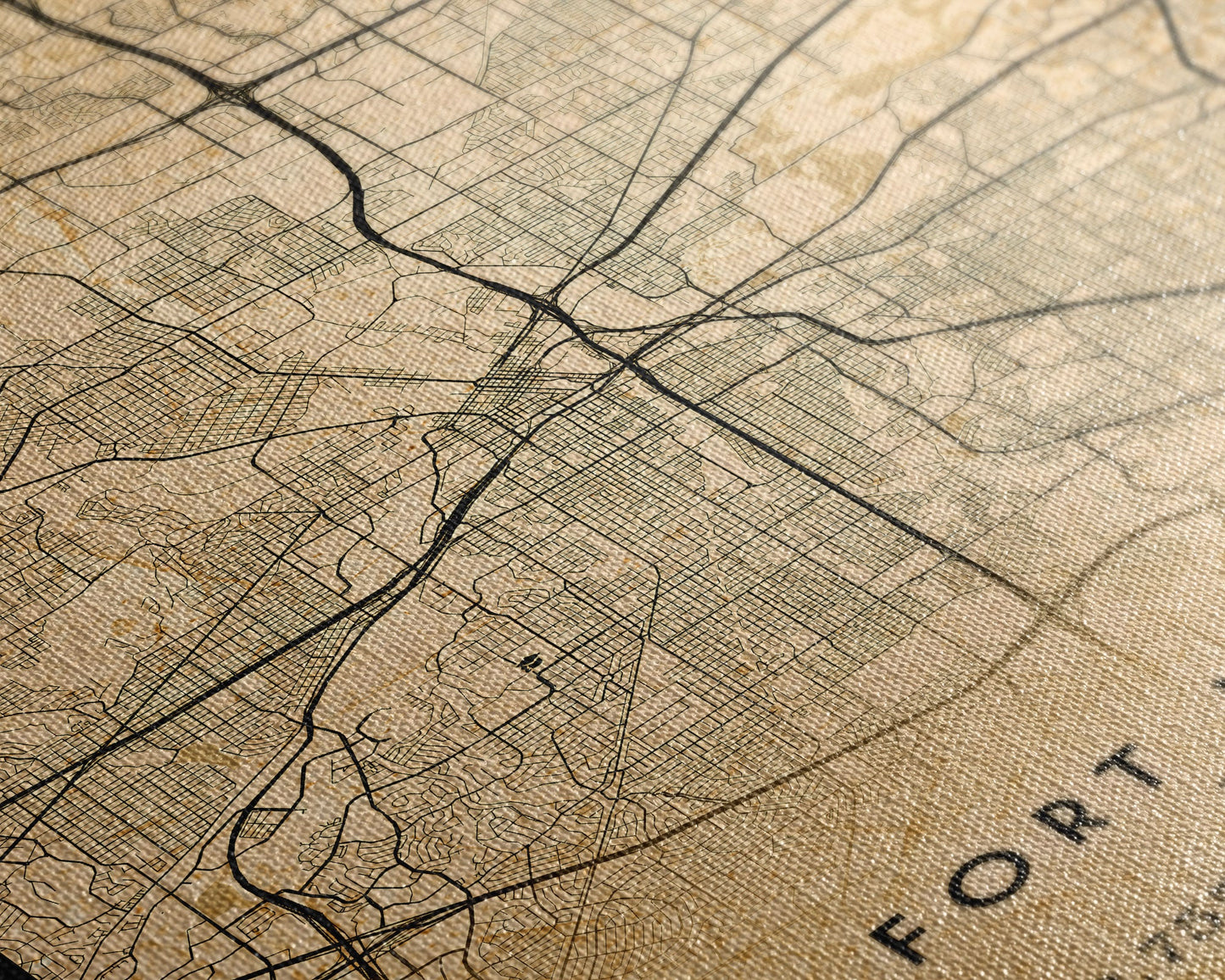 Fort Worth map print poster or framed canvas, Texas map print poster canvas, Fort Worth city map print poster canvas, Panther City