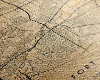 Fort Worth map print poster or framed canvas, Texas map print poster canvas, Fort Worth city map print poster canvas, Panther City
