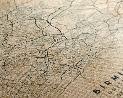 Birmingham UK map print poster or framed canvas, England map print poster canvas, UK city map print poster canvas, Vintage Travel Art