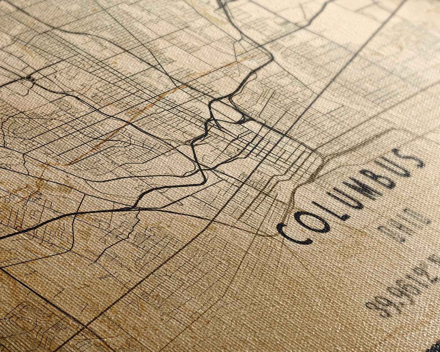 Columbus vintage map print poster or framed canvas, Ohio map print poster canvas, Columbus city map print poster canvas