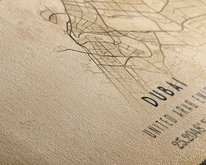 Dubai UAE map print poster or framed canvas, Dubai map print poster canvas, Dubai city map print poster canvas, Vintage Travel Art