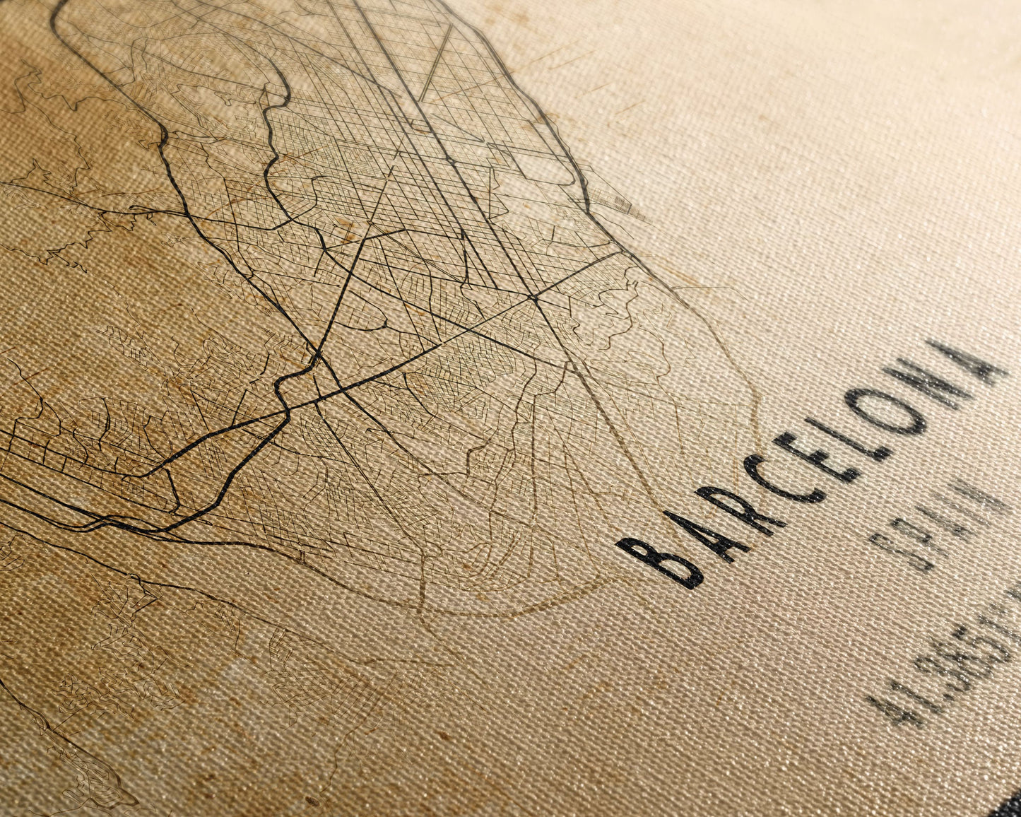 Barcelona Spain map print poster or framed canvas, Barcelona map print poster canvas, Spain city map print poster canvas, Vintage Travel Art