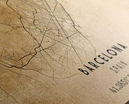 Barcelona Spain map print poster or framed canvas, Barcelona map print poster canvas, Spain city map print poster canvas, Vintage Travel Art
