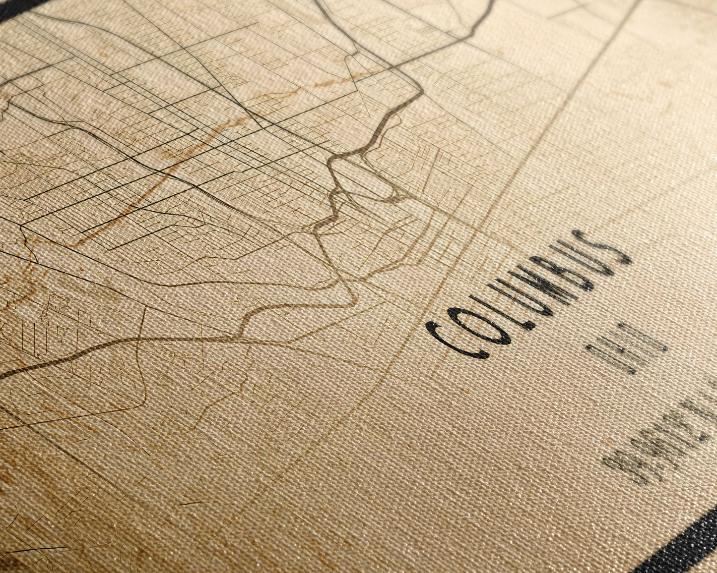 Columbus Panoramic vintage map print poster or framed canvas, Ohio map print poster canvas, Columbus city map print poster canvas