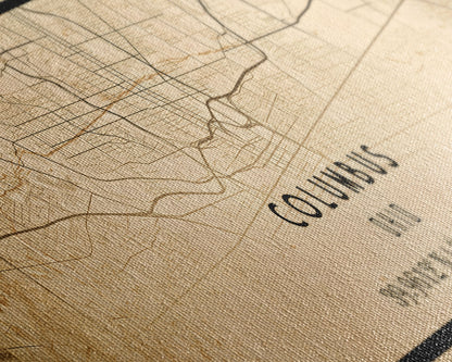 Columbus Panoramic vintage map print poster or framed canvas, Ohio map print poster canvas, Columbus city map print poster canvas