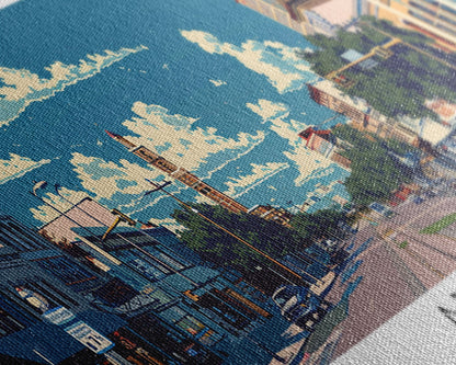 Abilene Texas Panoramic Painting, Mid Century Modern Framed Canvas Print, Retro Pop Art Travel Poster, Office Wall Art Decor, City Print