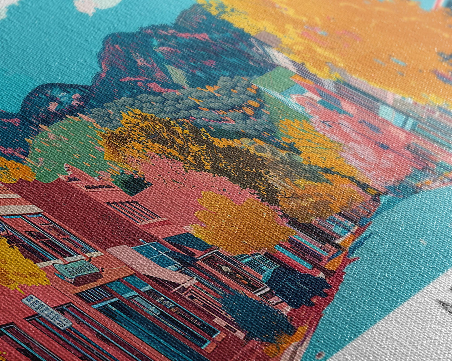 Arvada Colorado Panoramic Painting, Mid Century Modern Framed Canvas Print, Retro Pop Art Travel Poster, Living Room Wall Art, City Print