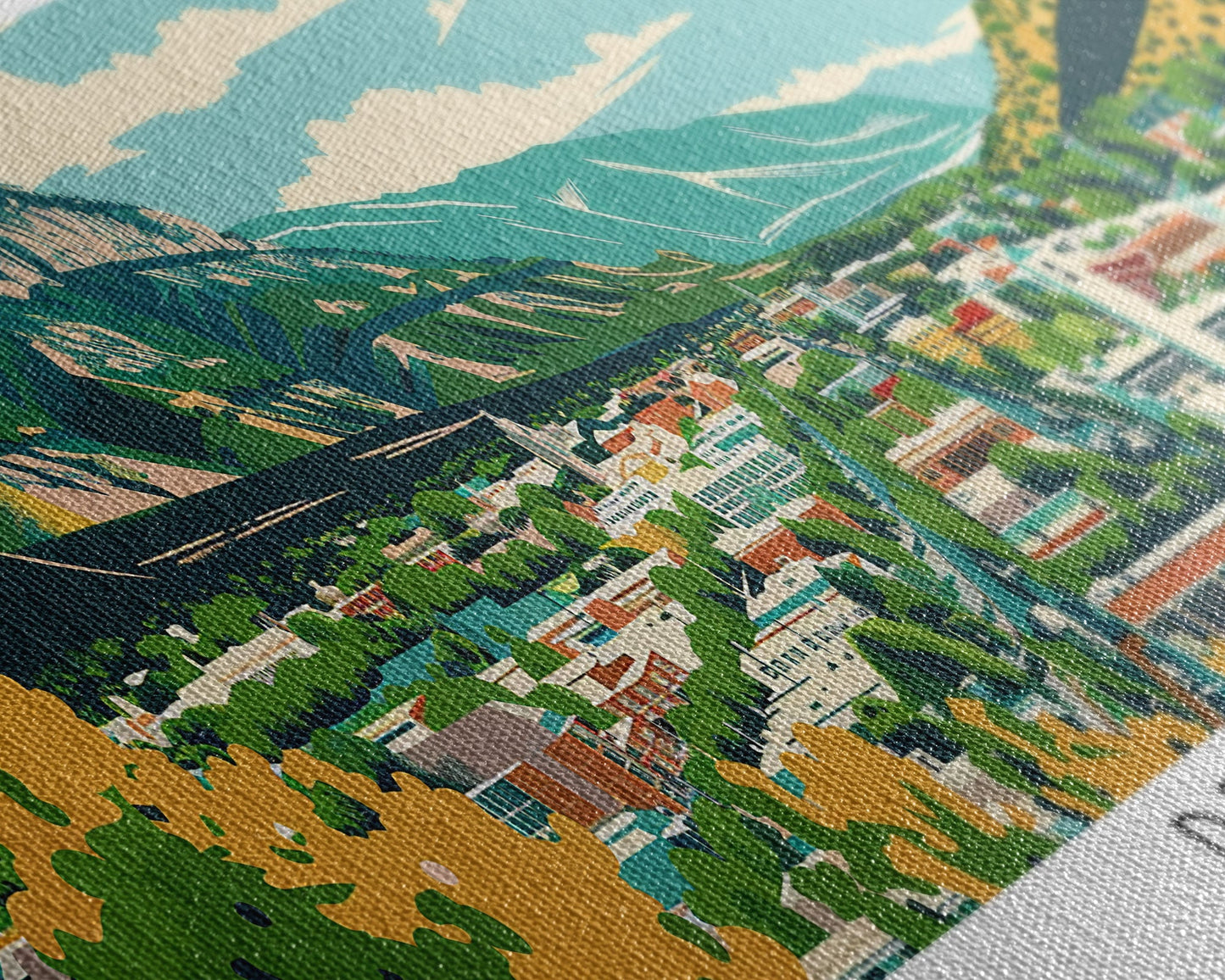 Panoramagemälde von Provo, Utah, gerahmter Leinwanddruck im Mid-Century-Modern-Stil, Retro-Pop-Art-Reiseposter, Stadtbild, Wanddekoration fürs Büro, Wohnzimmerbild