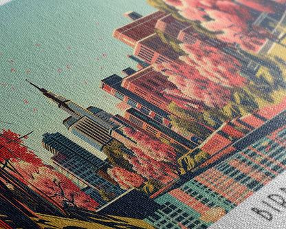 Birmingham Alabama Panoramic Painting, Framed Canvas Print, Mid Century Modern Wall Art, Retro Pop Art Travel Poster, Office Decor, City Art