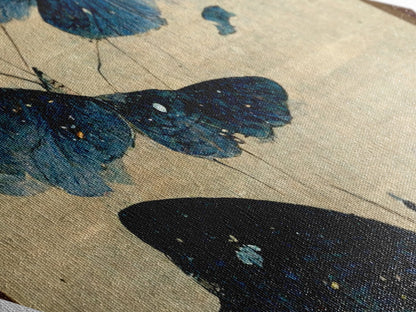 Blue Butterfly Flight Diamond Shaped Canvas Art Print, Japanese Insect Botanical Wall Decor, Nature Moth Garden Inspired Piece