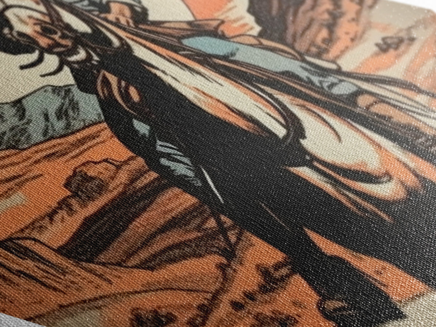 Canyon Trail Cowboy Ride Diamond Shaped Canvas Textured Print — Southwestern Western Wall Art Desert Horse Scene Rustic Ranch Decor