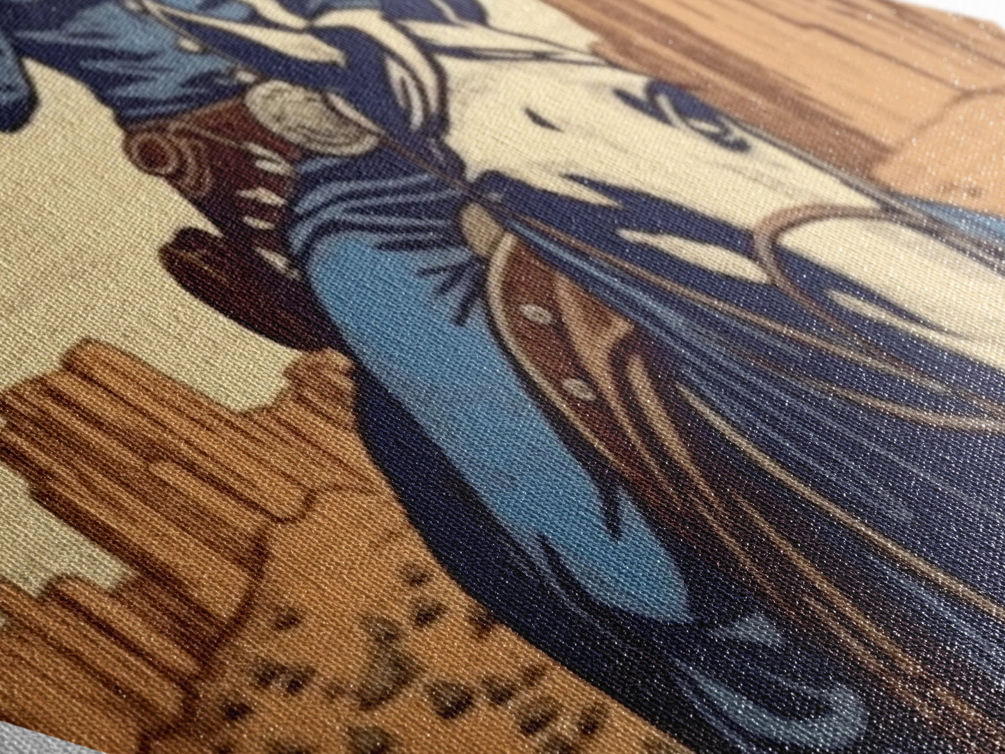 Desert Cowgirl Vibes Diamond Shaped Western Canvas Art Print with Horseback Rider in Blue Outfit Retro Country Rodeo Woman Home Accent