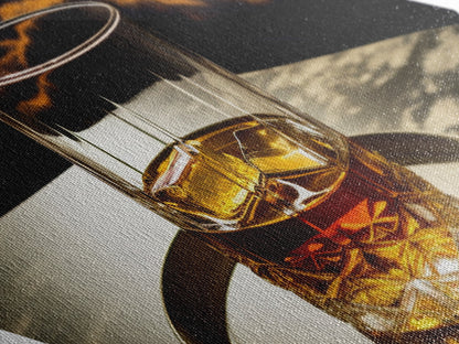 Sunset Sky Whiskey – Diamond Shaped Canvas Textured Print Luxury Cocktail Art, Golden Hour Bar Decor, Romantic Spirits Lounge Artwork