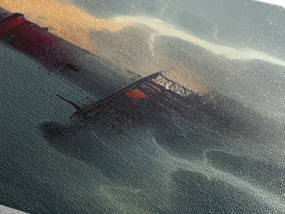 Lighthouse Tempest Fury Diamond Shaped Stormy Sea Wall Art Canvas Embossed Print Dramatic Nautical Lightning Ocean Decor