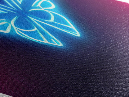 Neon Butterfly Pulse – Diamond Shaped Futuristic Glow Canvas Embossed Print, Cyberpunk Wall Art, Vaporwave Lighting Aesthetic
