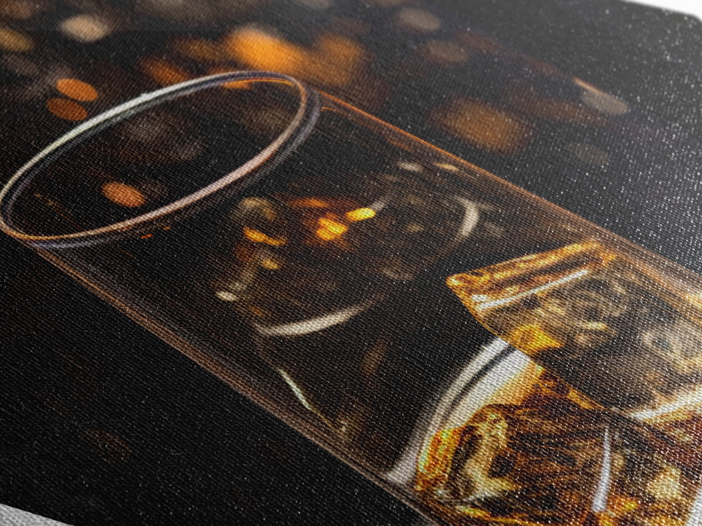 City Lights Whiskey – Diamond Shaped Canvas Embossed Print Nightlife Bar Art, Modern Whiskey Glass Wall Decor, Urban Evening Cocktail Vibe