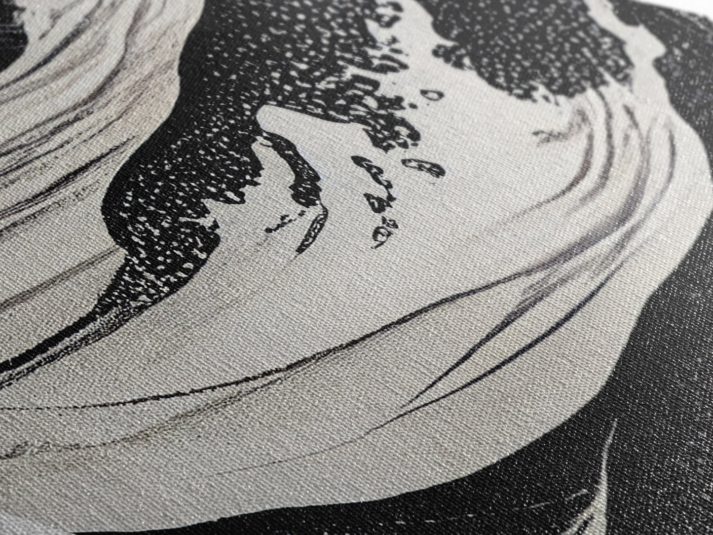 Monochrome Wave Fury – Diamond Shaped Japanese Style Ocean Print Canvas Textured Print, Bold Black and White Wall Art, Ink Style Sea