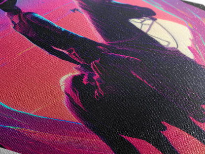 Neon Cowboy Sunset – Diamond Shaped Canvas Art Print with Western Landscape Scene, Vibrant Sky Wall Decor, Modern Desert Art