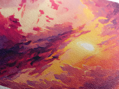 Sunset Dream Sky – Diamond Shaped Canvas Art Print with Colorful Cloudscape, Ocean Reflection Wall Decor, Tropical Sunrise Painting