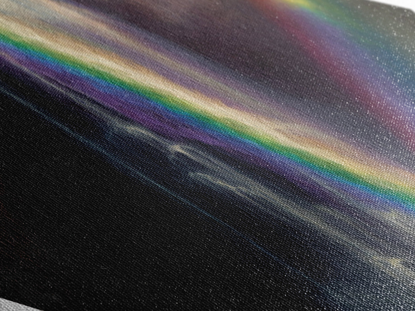 Rainbow Cascade Falls Diamond Shaped Canvas Embossed Print, Waterfall Landscape Art Print, Nature Wall Decor Mountain Scene