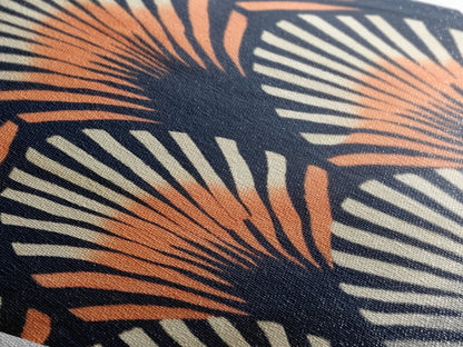 Retro Fan Pattern – Diamond Shaped Canvas Textured Print Mid Century Modern Wall Decor, Navy Orange Abstract Textile Style, Bold Boho Vibes