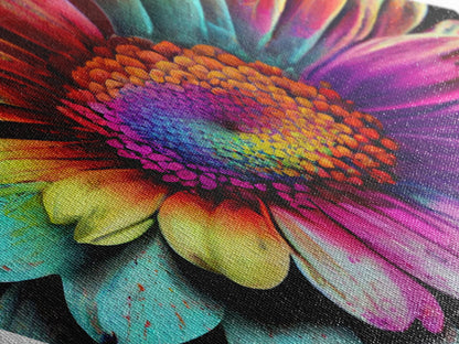 Funky Rainbow Flower Print, Canvas Embossed Wall Art, Diamond Shaped Art