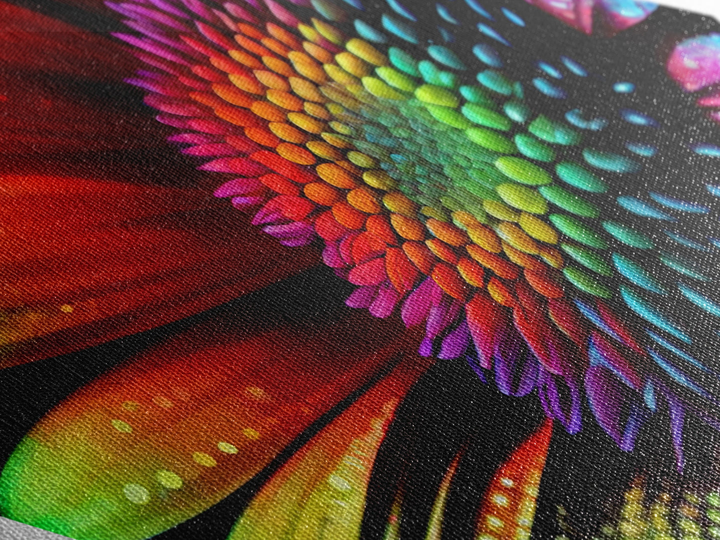 Rainbow Sunflower Painting Print, Diamond Shaped Wall Art, Canvas Embossed Art Print