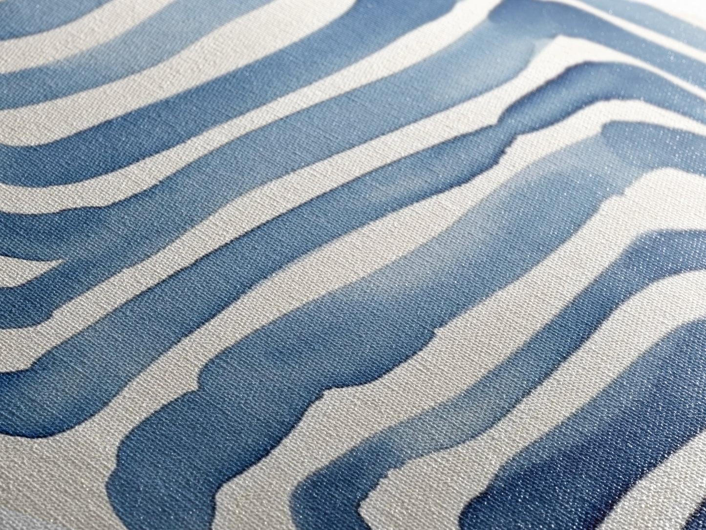 Spiral Indigo Maze Diamond Shaped Canvas Textured Print, Bold Modern Abstract Art, Geometric Blue Watercolor Wall Design