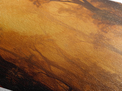 Fall In The Forest, Canvas Textured Print, Diamond Shaped Landscape Painting, Retro Home Decor, Nature Painting