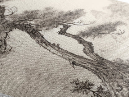 Funky Bonsai Tree Charcoal Sketch Canvas Art Print, Embossed Canvas Wall Art, Diamond Shaped Decor, Alternative Decor, Modern Art