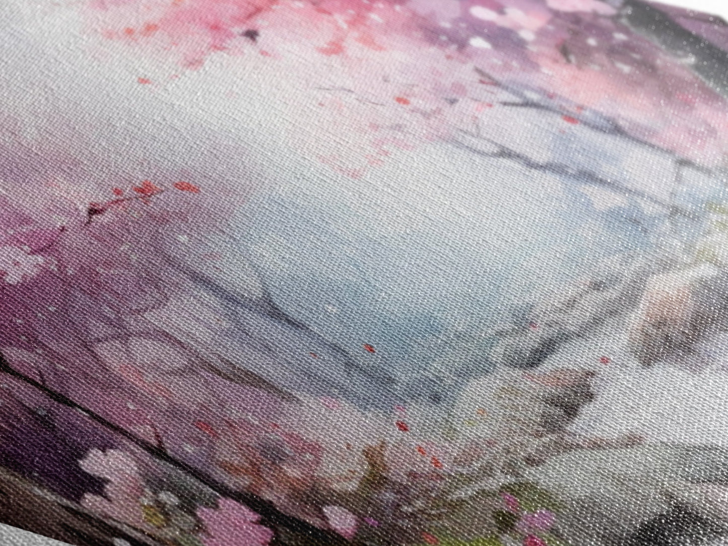 Cherry Blossoms In Spring, Diamond Shaped Canvas Embossed Wall Art, Canvas Texture Art, Japanese Inspired Wall Art, Statement Piece