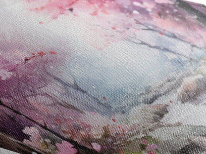 Cherry Blossoms In Spring, Diamond Shaped Canvas Embossed Wall Art, Canvas Texture Art, Japanese Inspired Wall Art, Statement Piece