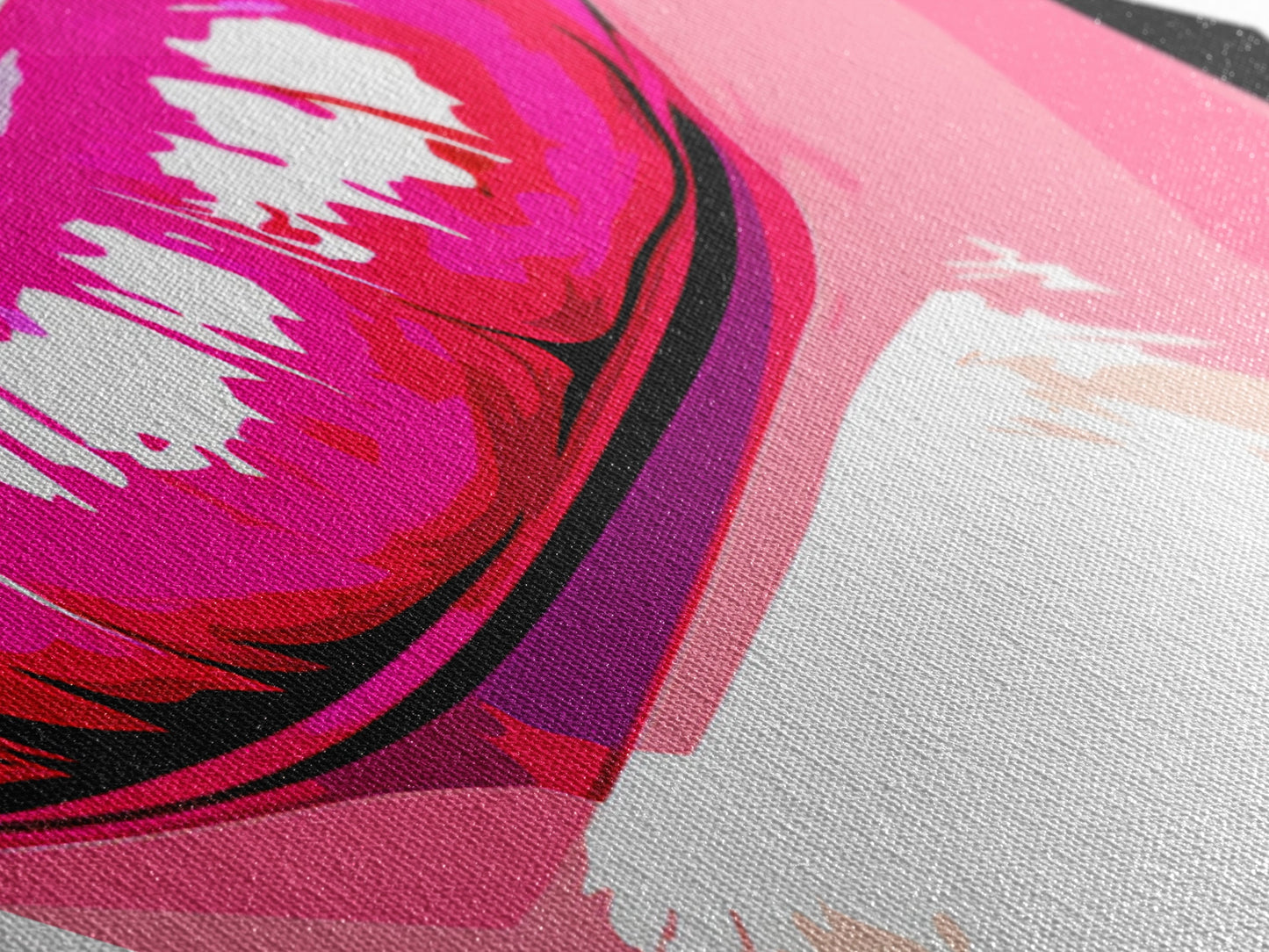 Glossy Pink Lips Biting – Canvas Art Print Bold Pop Art Diamond Wall Decor, Retro Comic Style, Lipstick Fashion Wall Accent, Neon Vibe