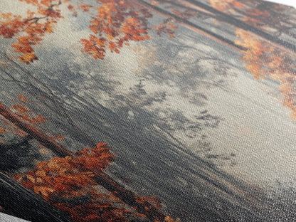 Diamond Shaped Autumn Forest Glow, warm foliage scenic Canvas Textured Print, cozy woodland path artwork, rustic fall home wall piece