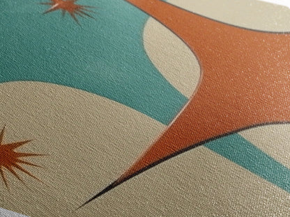 Retro Rocket Spikes – Diamond Shaped Canvas Art Print, midcentury atomic design, minimalist geometric decor, starburst pattern artwork